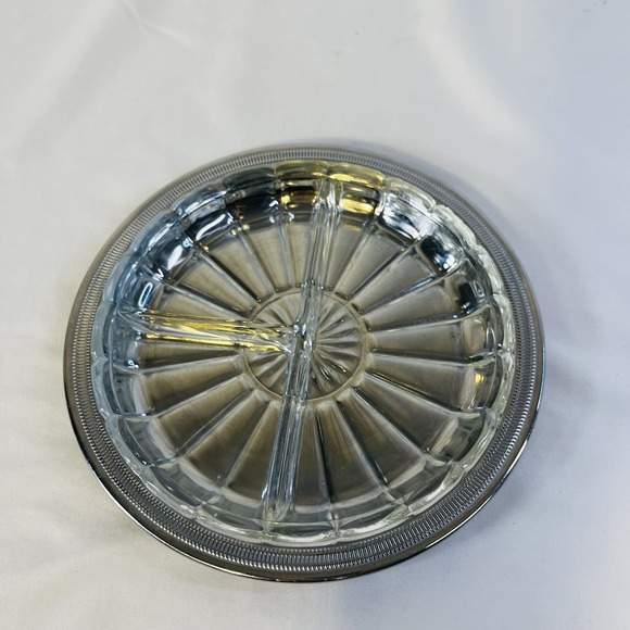 VTG‎ Continental Silver Co. Silver Glass Relish Tray Holiday 3 Sections 2 Pcs - Picture 2 of 8